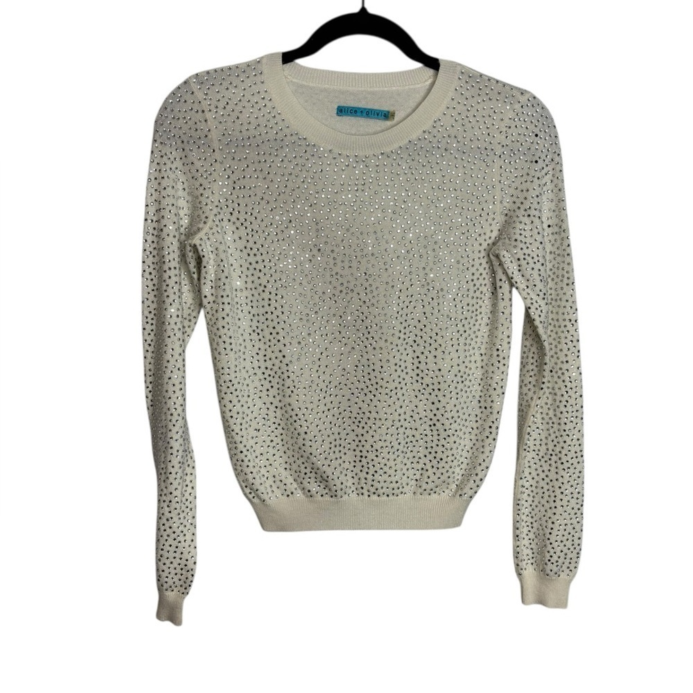 Alice + Olivia Cream Crewneck Sweater with Stud Detail